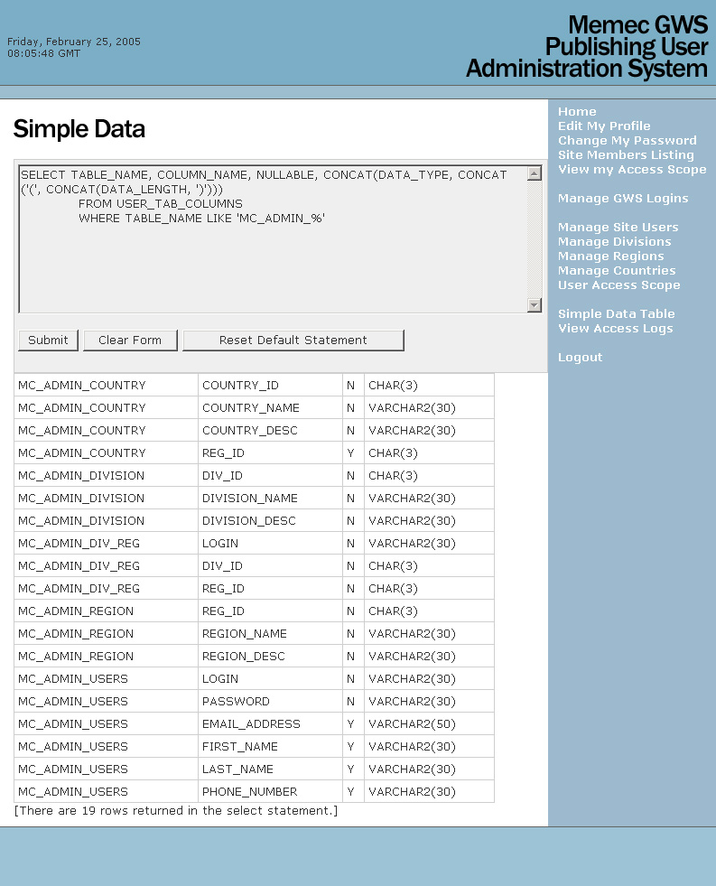 Simple Database Query Table
