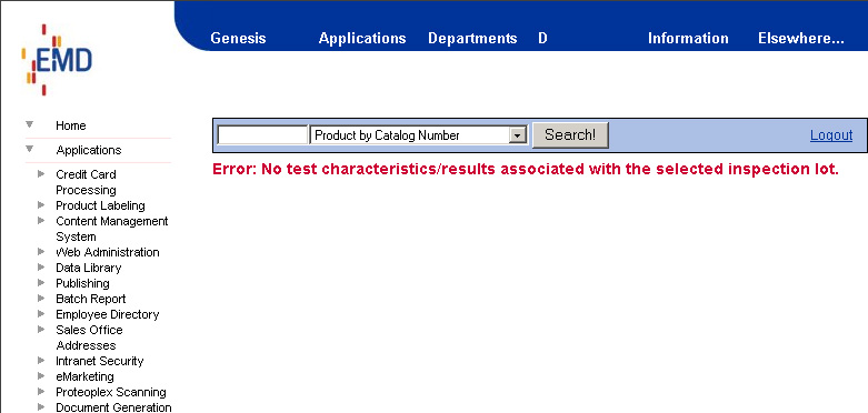 No test characteristics/results associated with the selected inspection lot