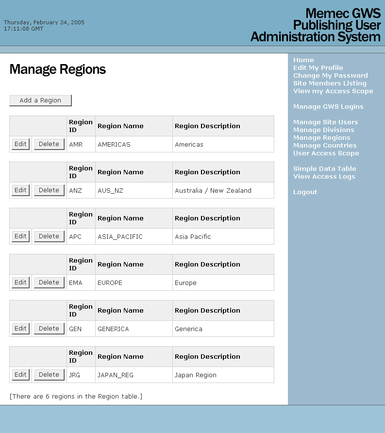 Manage Regions